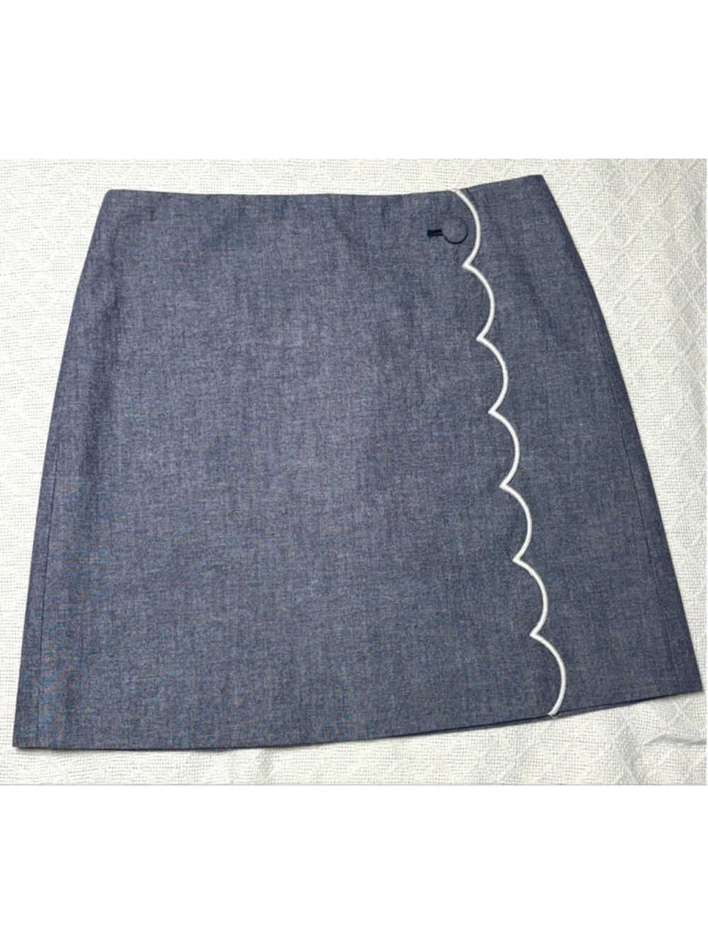 J.Crew Chambray Scalloped Trim Mini Skirt Blue Preppy Coastal Nautical
